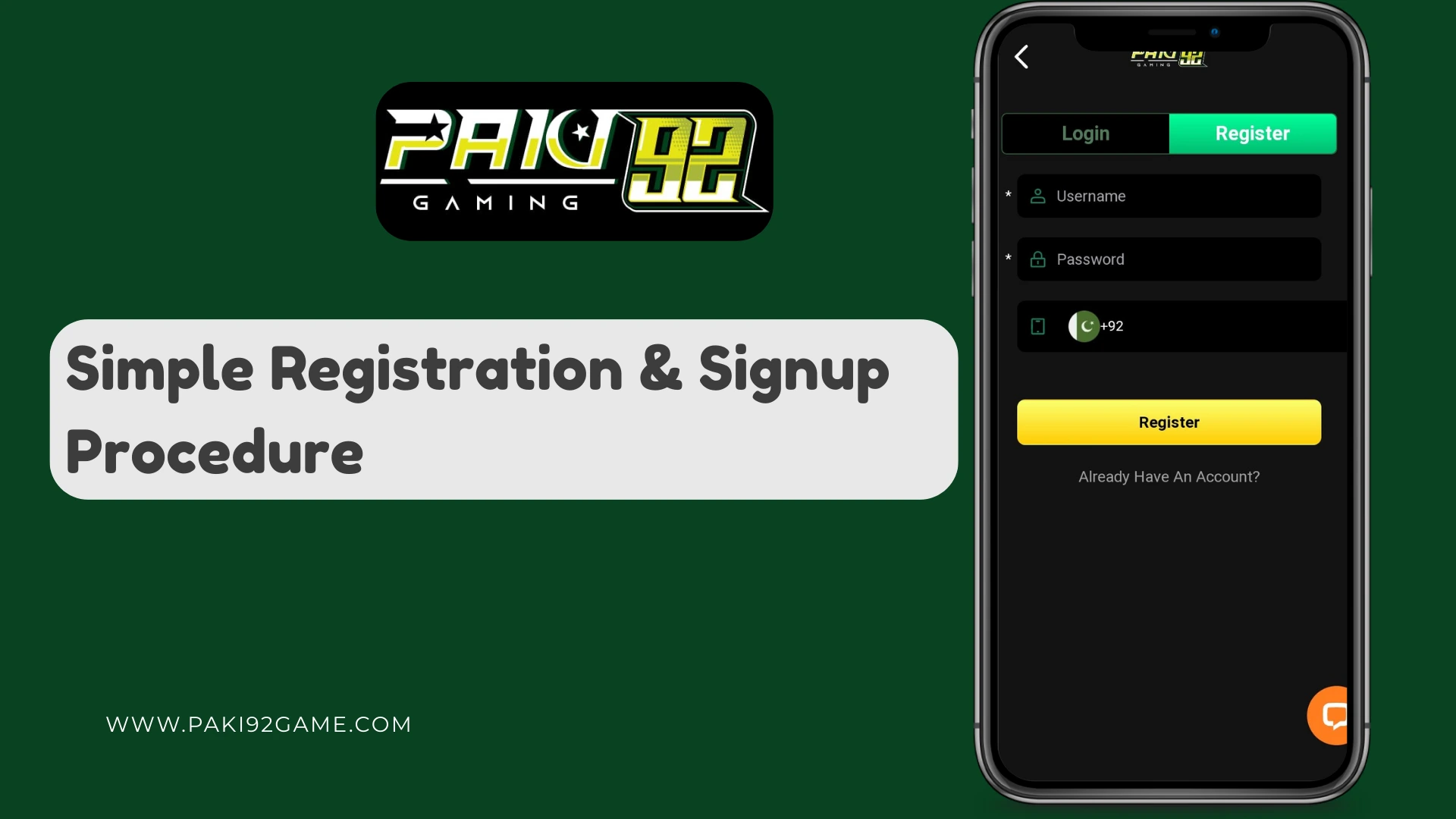 How to Register your account on PAKI92 Game